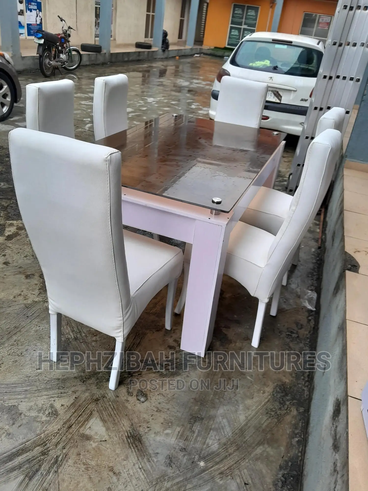 6 Seater White Dining With Glass