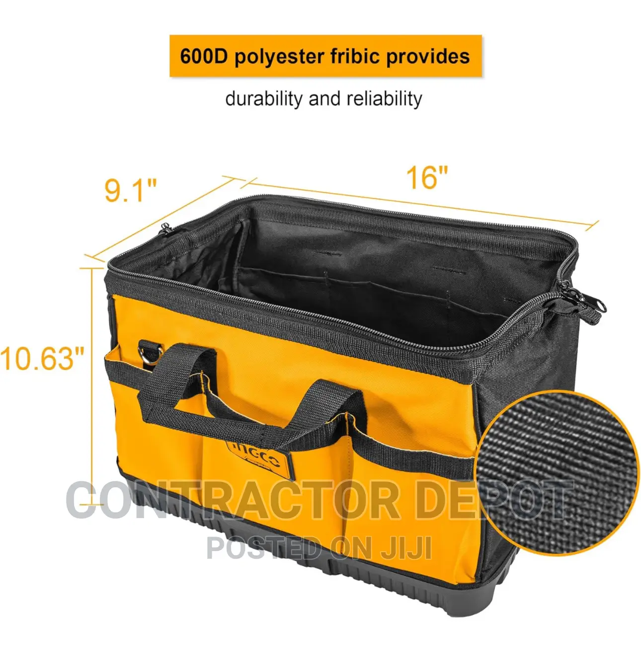 INGCO 16 Inch Tool Bag With 16 Pockets Wide Mouth Storage