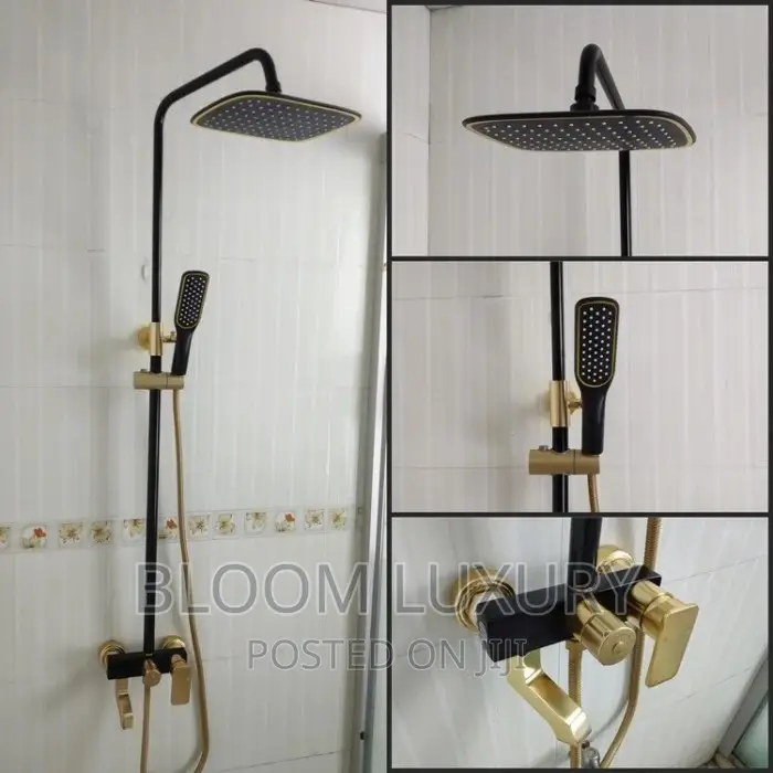 Gold+Black Luxury Surface Rainfall Shower 100%Brass