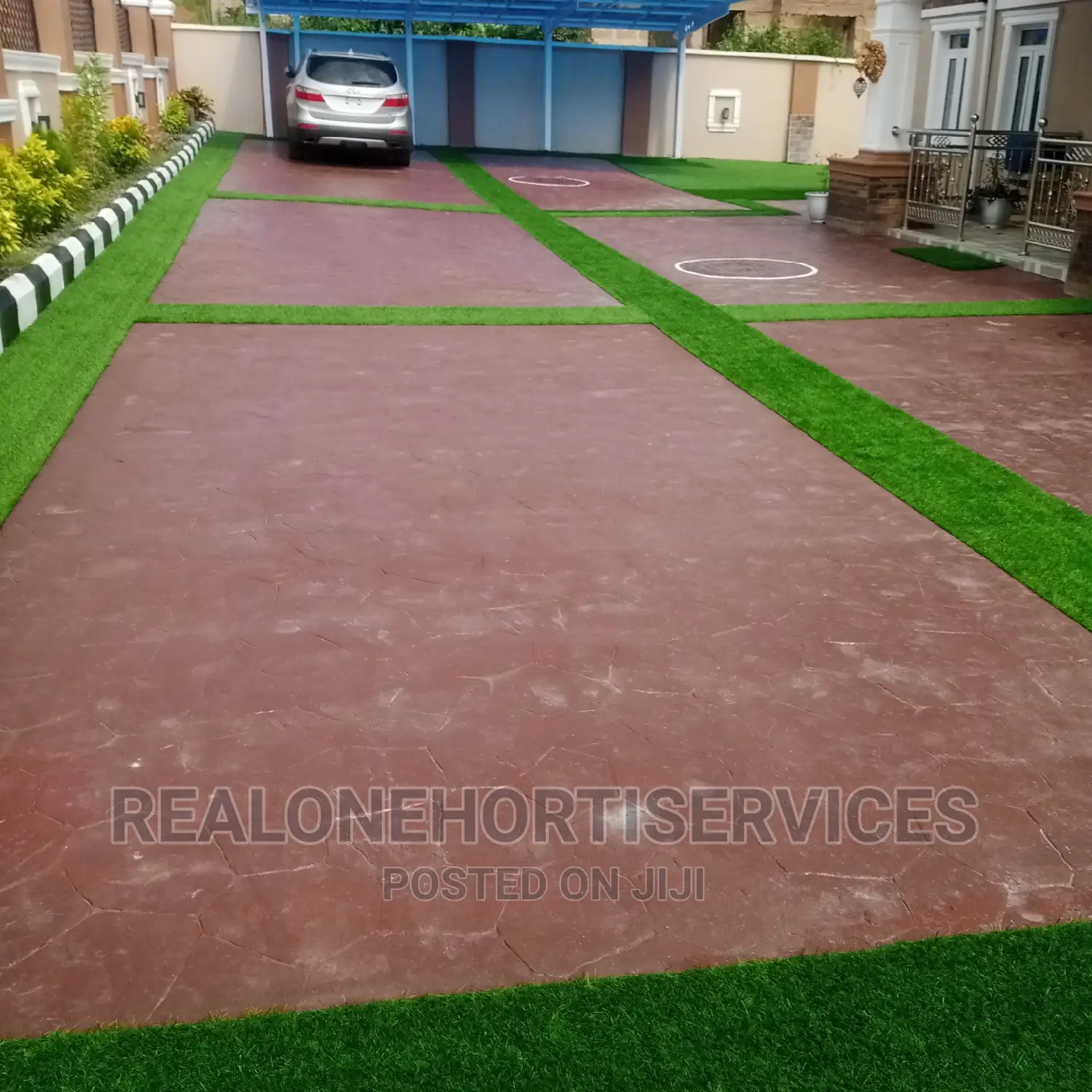 Concrete Stamped Floor With Artificial Green Border