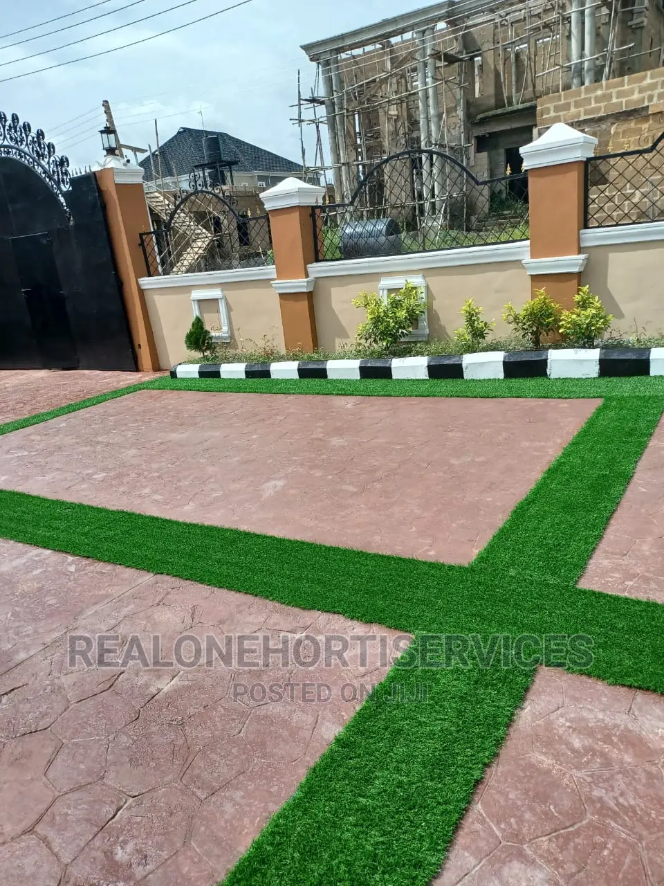 Concrete Stamped Floor With Artificial Green Border