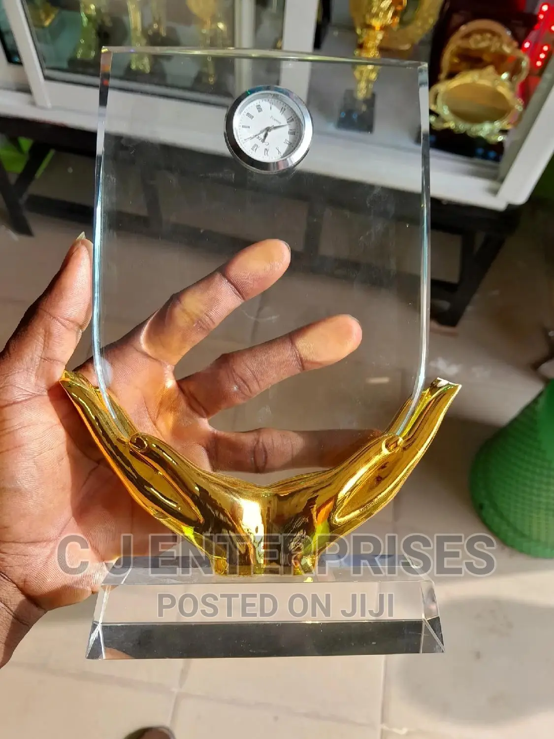 Glass Award Plaque With Clock