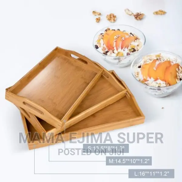 Bamboo Food Tea Serving Tray With Double Handles Set of 3