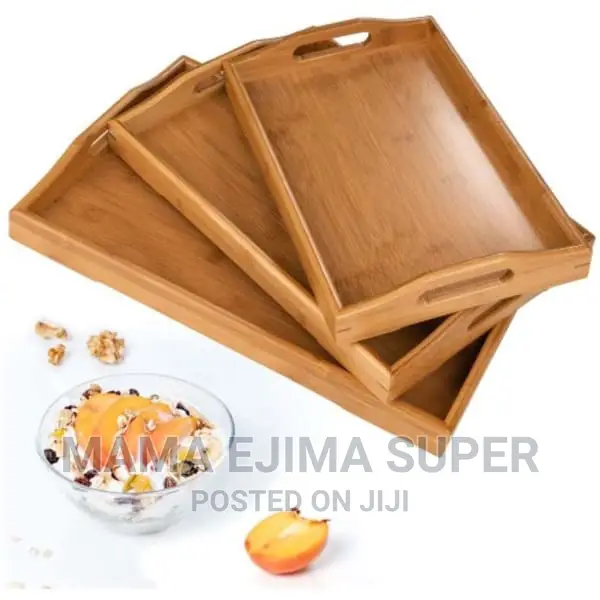 Bamboo Food Tea Serving Tray With Double Handles Set of 3