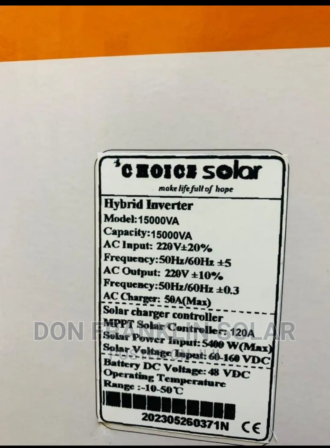 15kva /48v Choice Pure Sine Wave Hybrid Solar Inverter