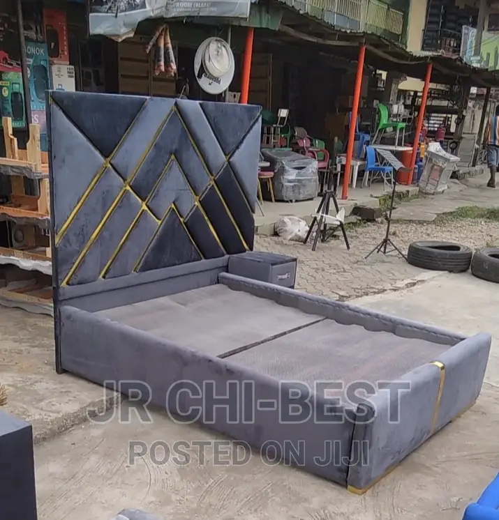 4 and a Half by 6 HDF Upholstery Padded Bed Frame With a Side Drawer