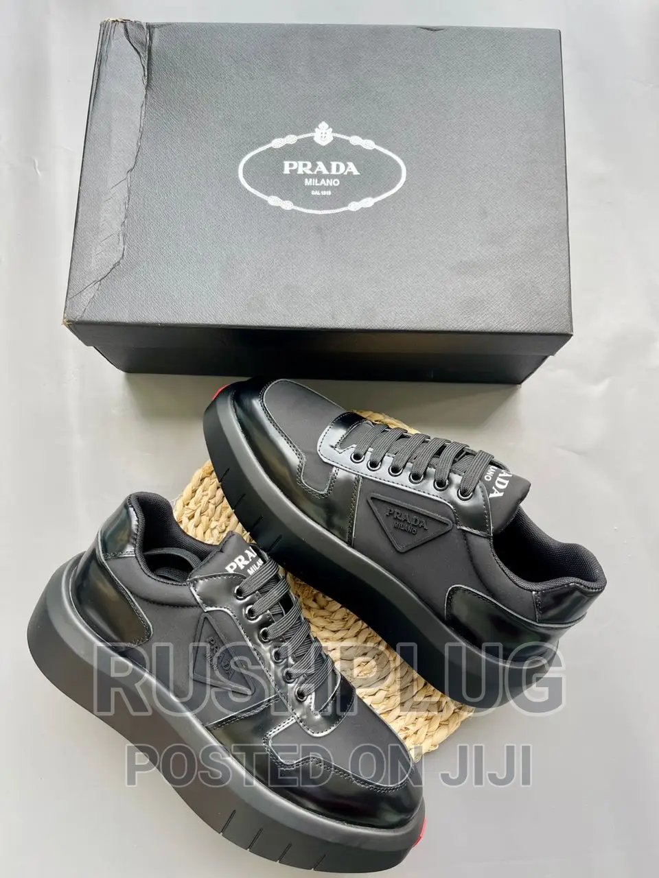 New PRADA Milano High Sole Black Sneakers