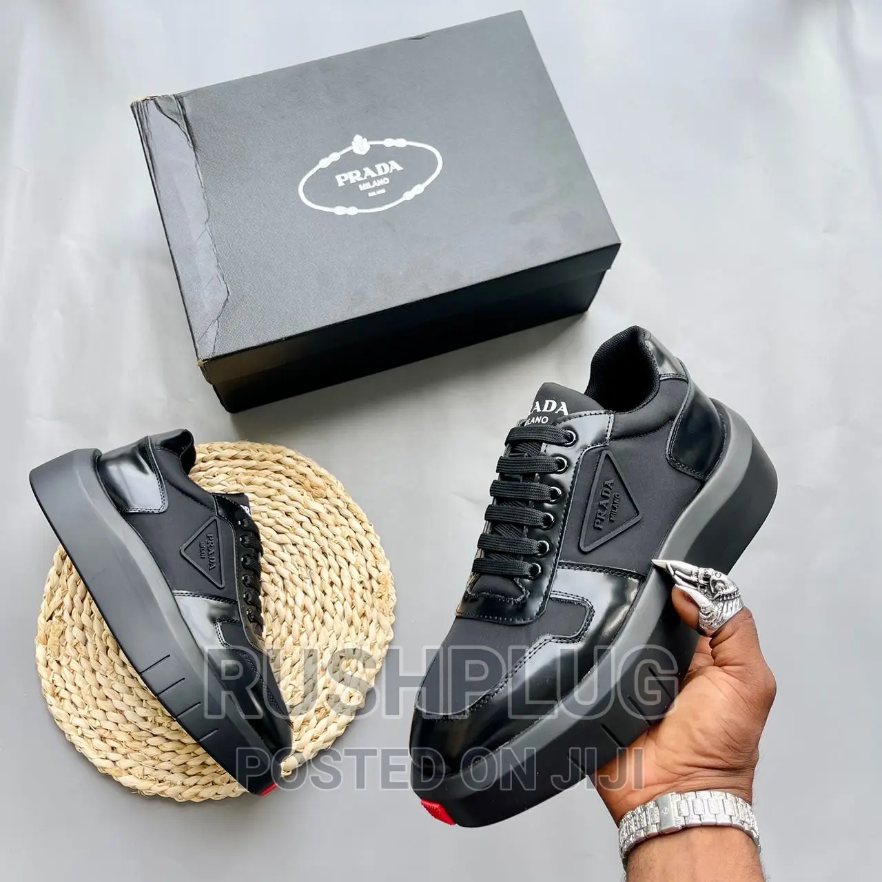 New PRADA Milano High Sole Black Sneakers