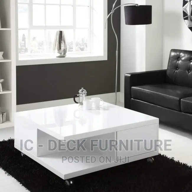 TBL28 White High Gloss Square Storage Coffee Table