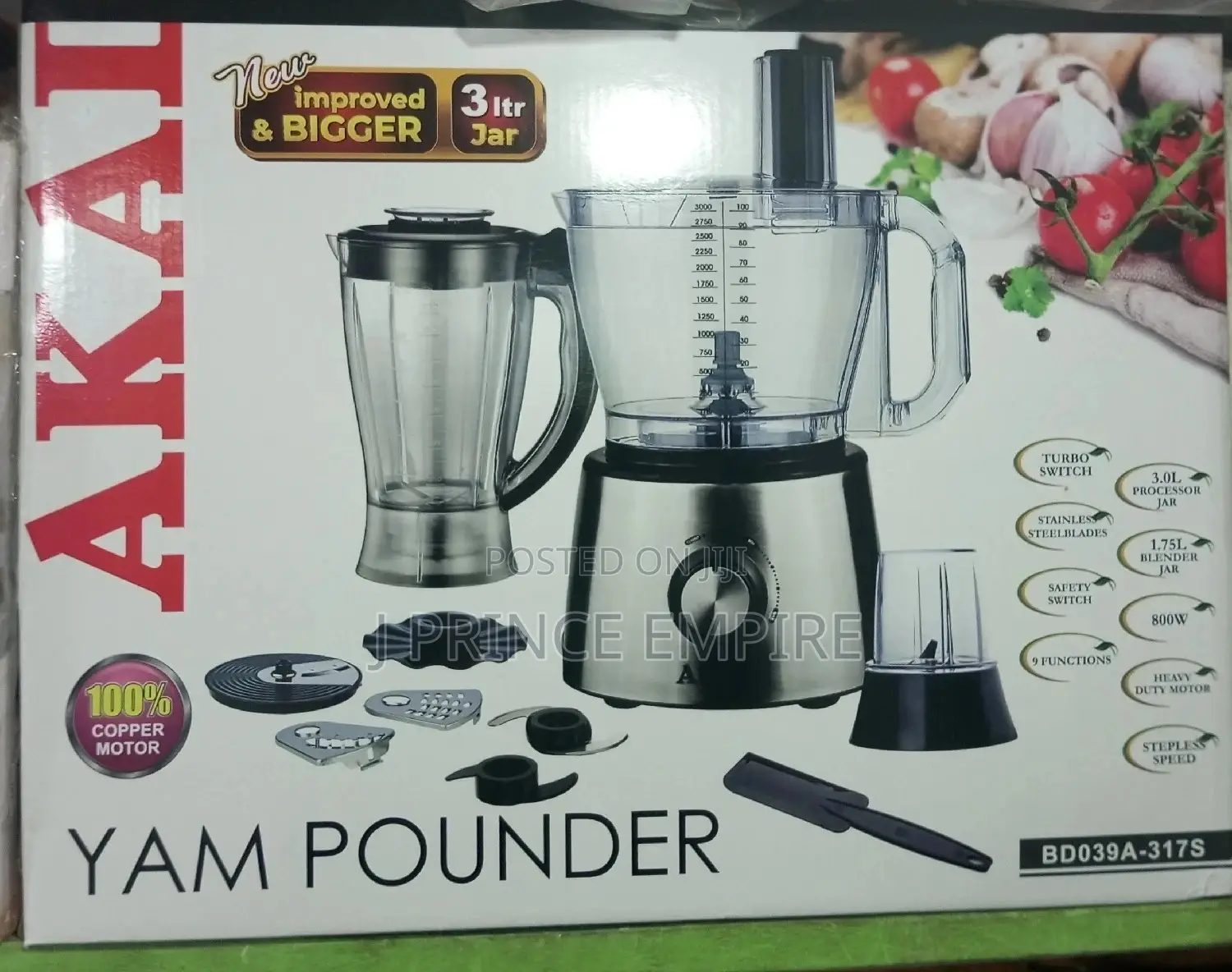 Akai Heavy Duty Motor Yam Pounder /Food Processor 800W