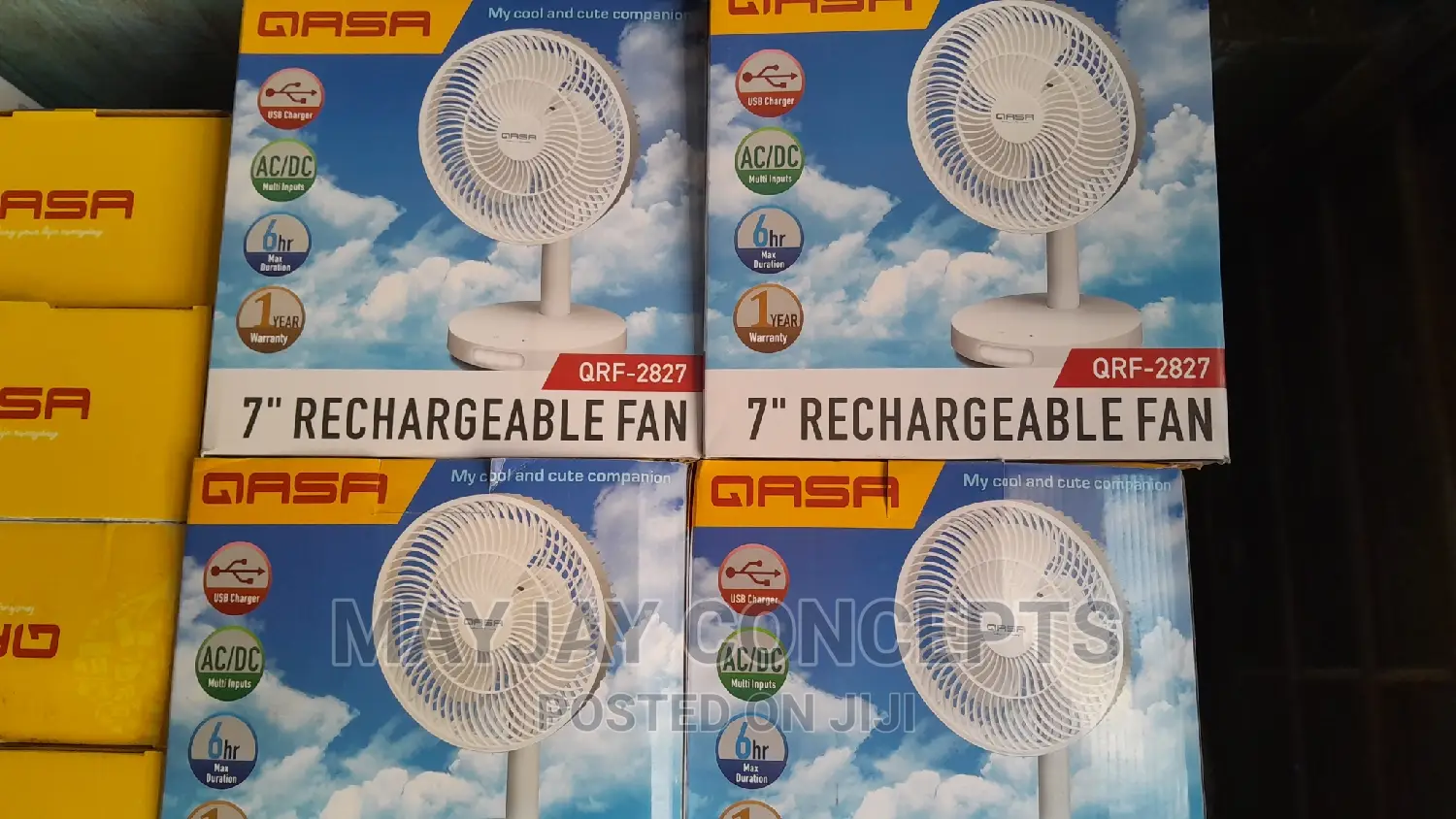 7" QASA Table Rechargeable Fan-Type-C and Lithium Type