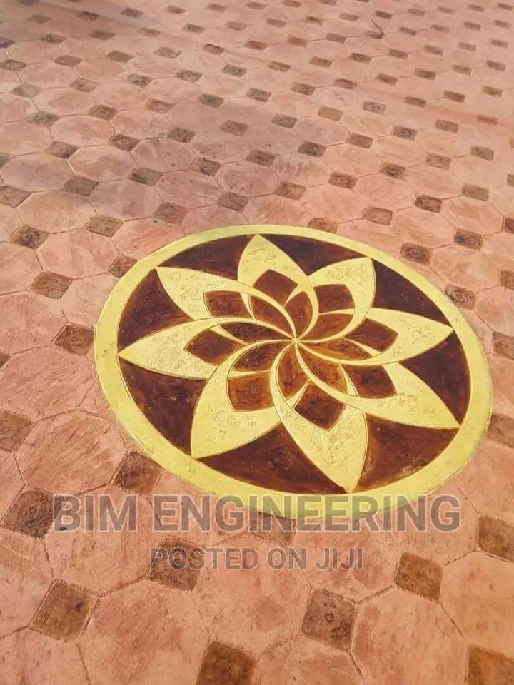 Flower Designs Rosette Stamp Concrete Floor