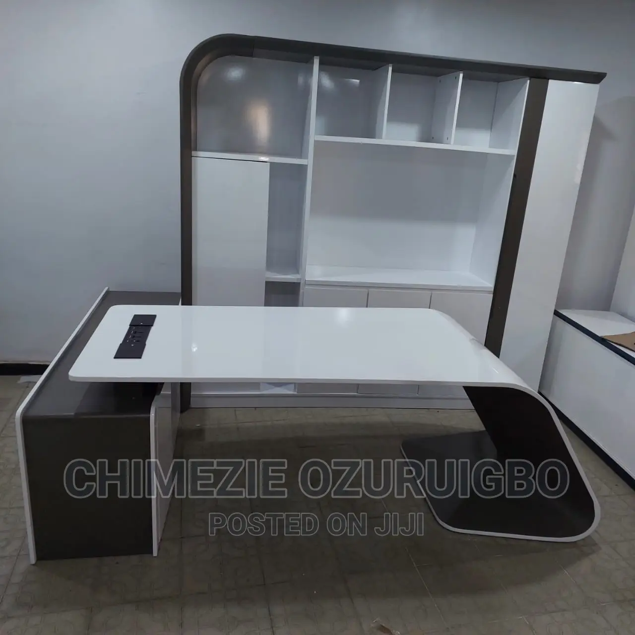2.2 Meters White Black Executive Table With Matching Shelf