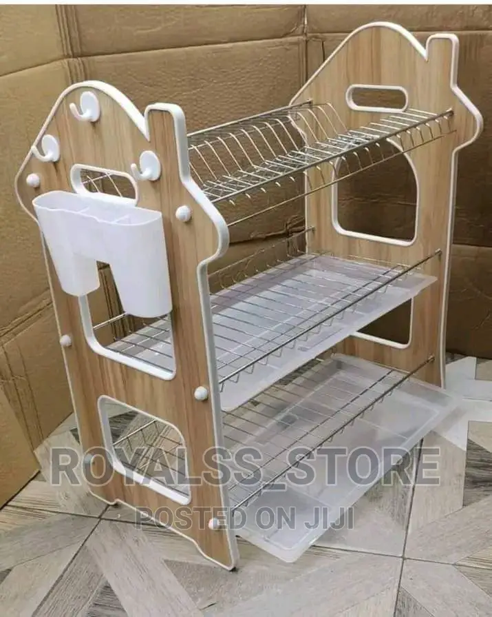 3 Tier a Shape Wooden/Stainless Dish Drainer Rack