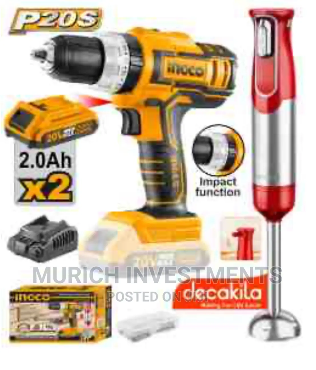 Lithium-Ion Cordless 2 PCS Combo Kit Drill and Mixer
