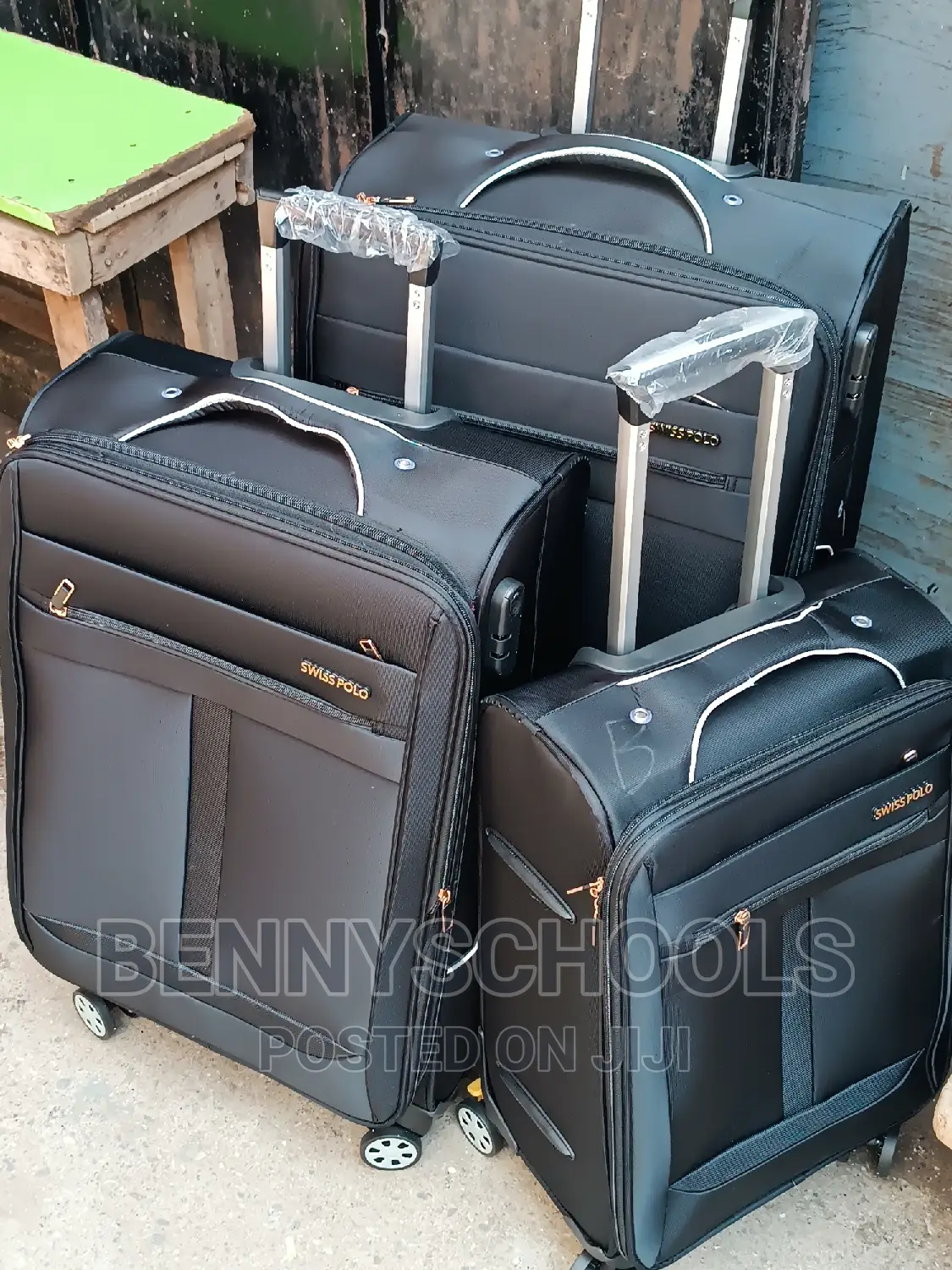 Set of 3 Black Swiss Polo Travelling Luggage Boxes