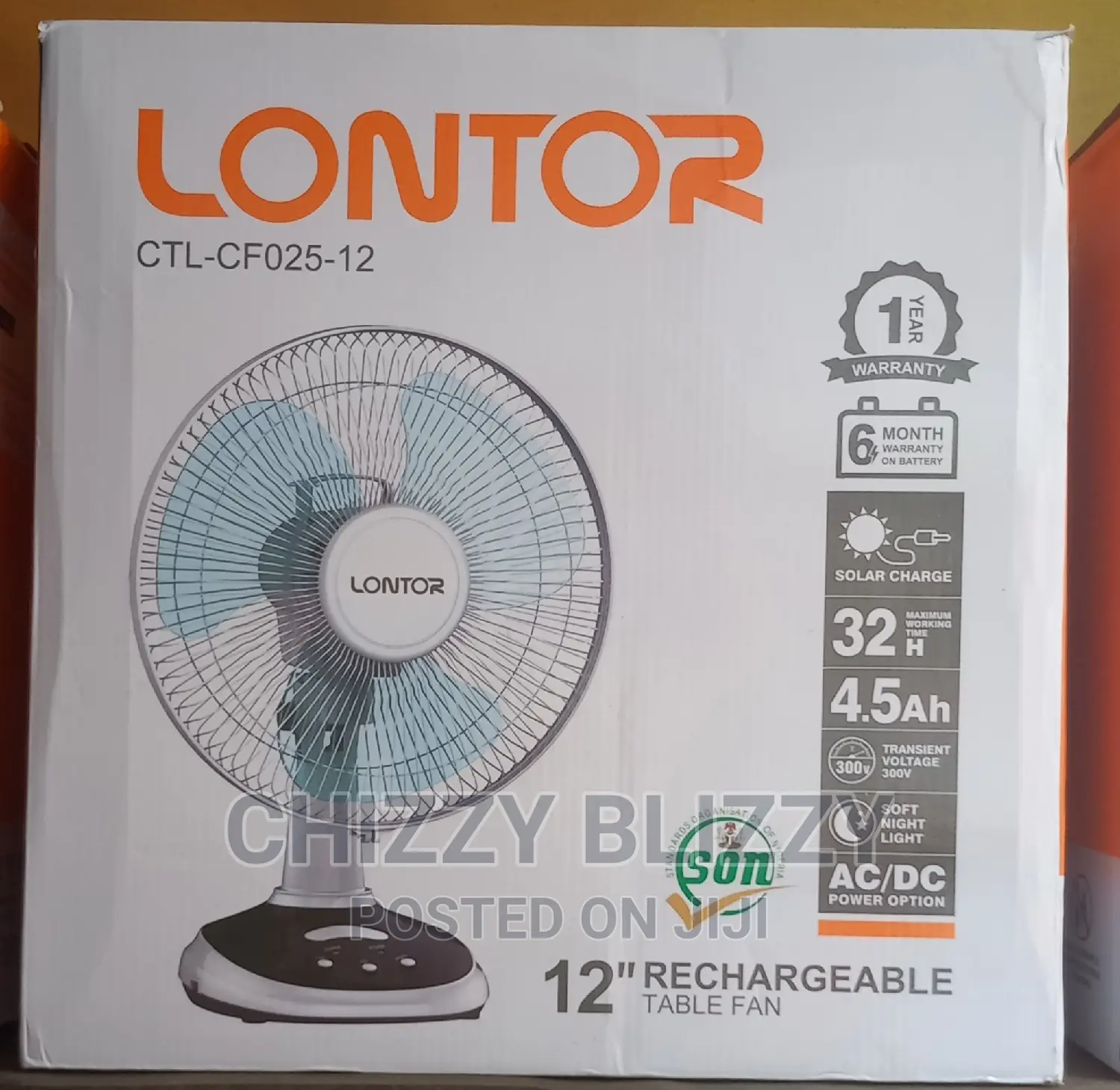 Lontor 12 Inch Rechargeable Table Fan.