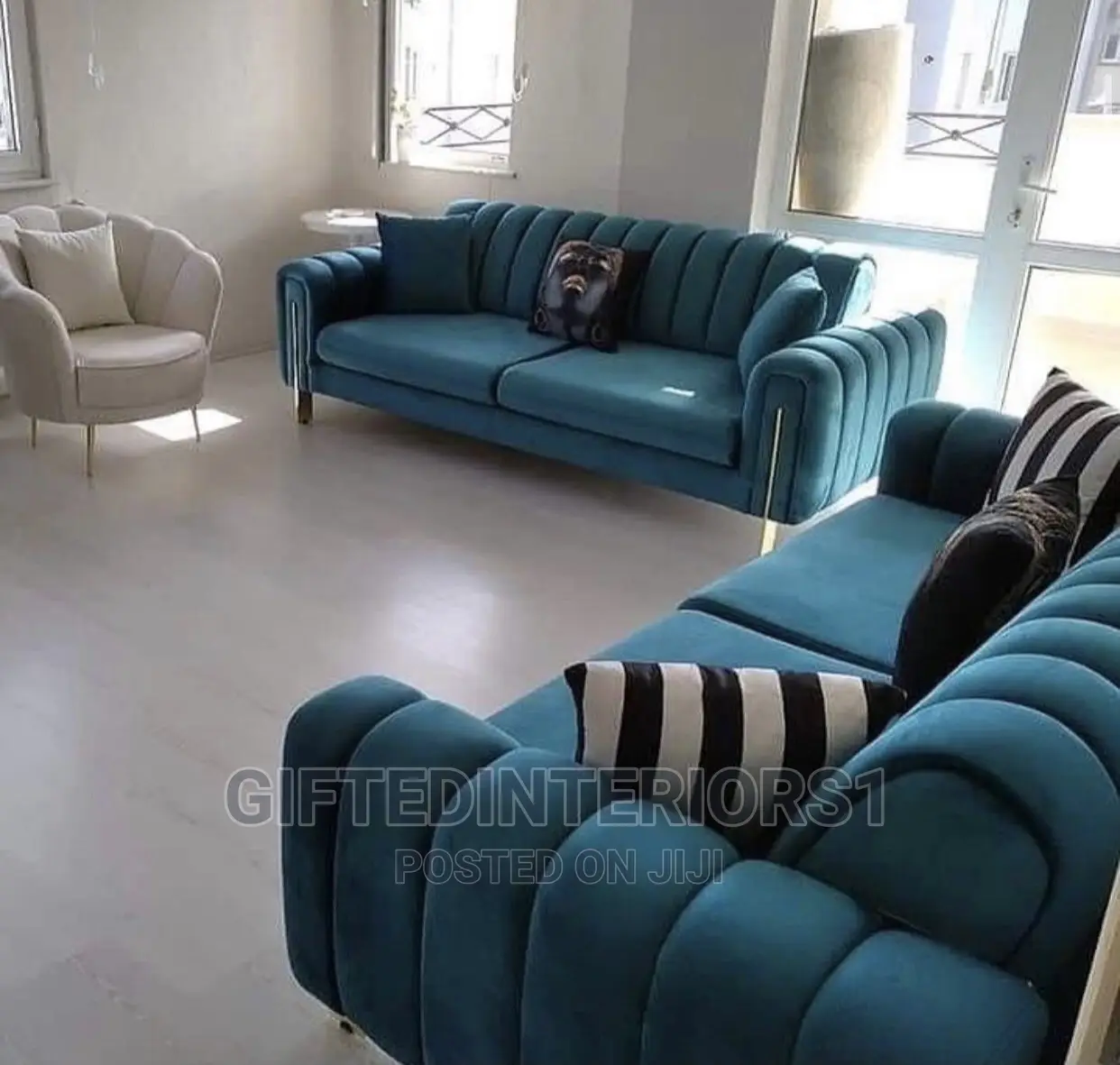 Striped Luxury Sofa With Twin Single Chair