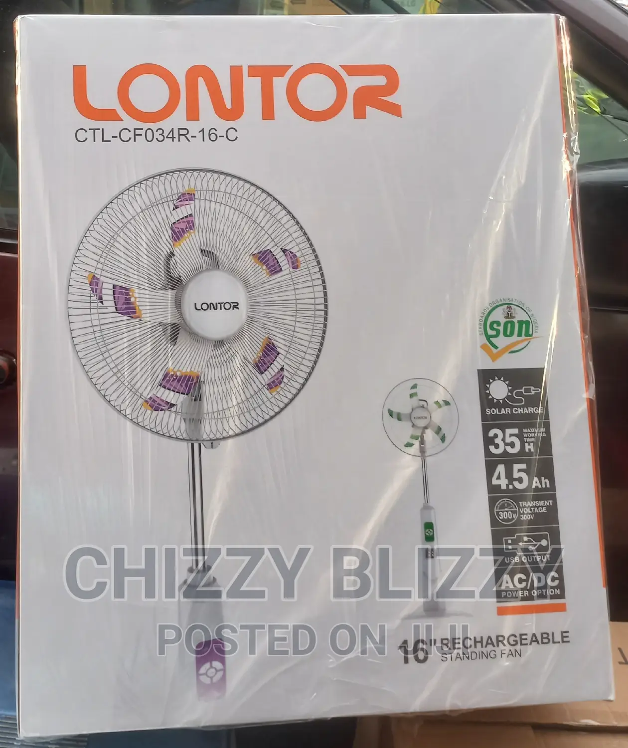 Lontor 16 Inches Rechargeable Standing Fan