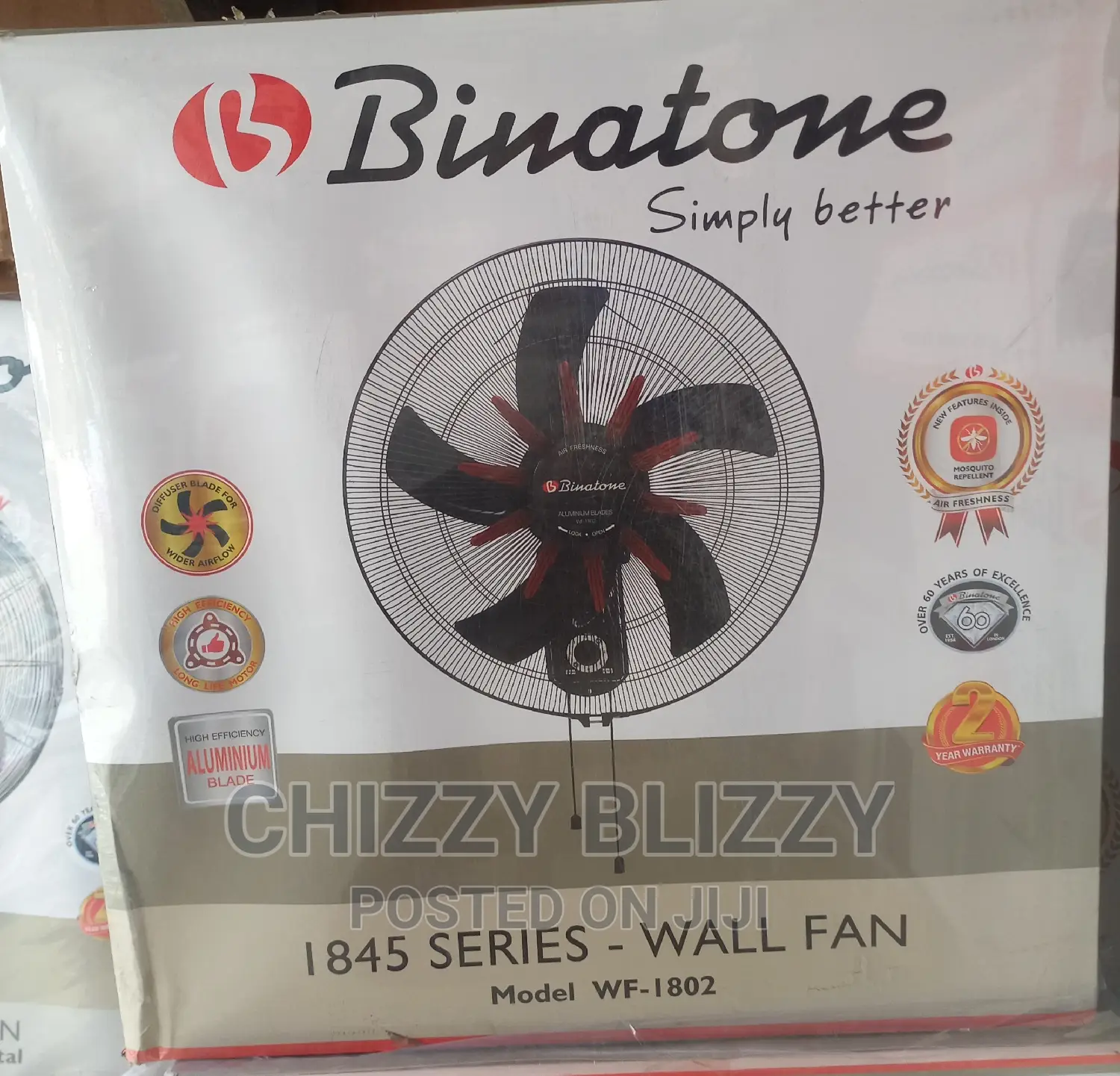 Binatone High Efficiency Wall Fan W/ Aluminum Blade WF-1802