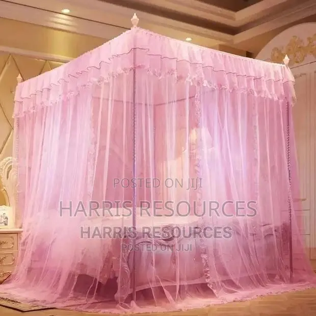 Mosquito Net Canopy Lace Luxury 4 Corner Square + 4 Poles
