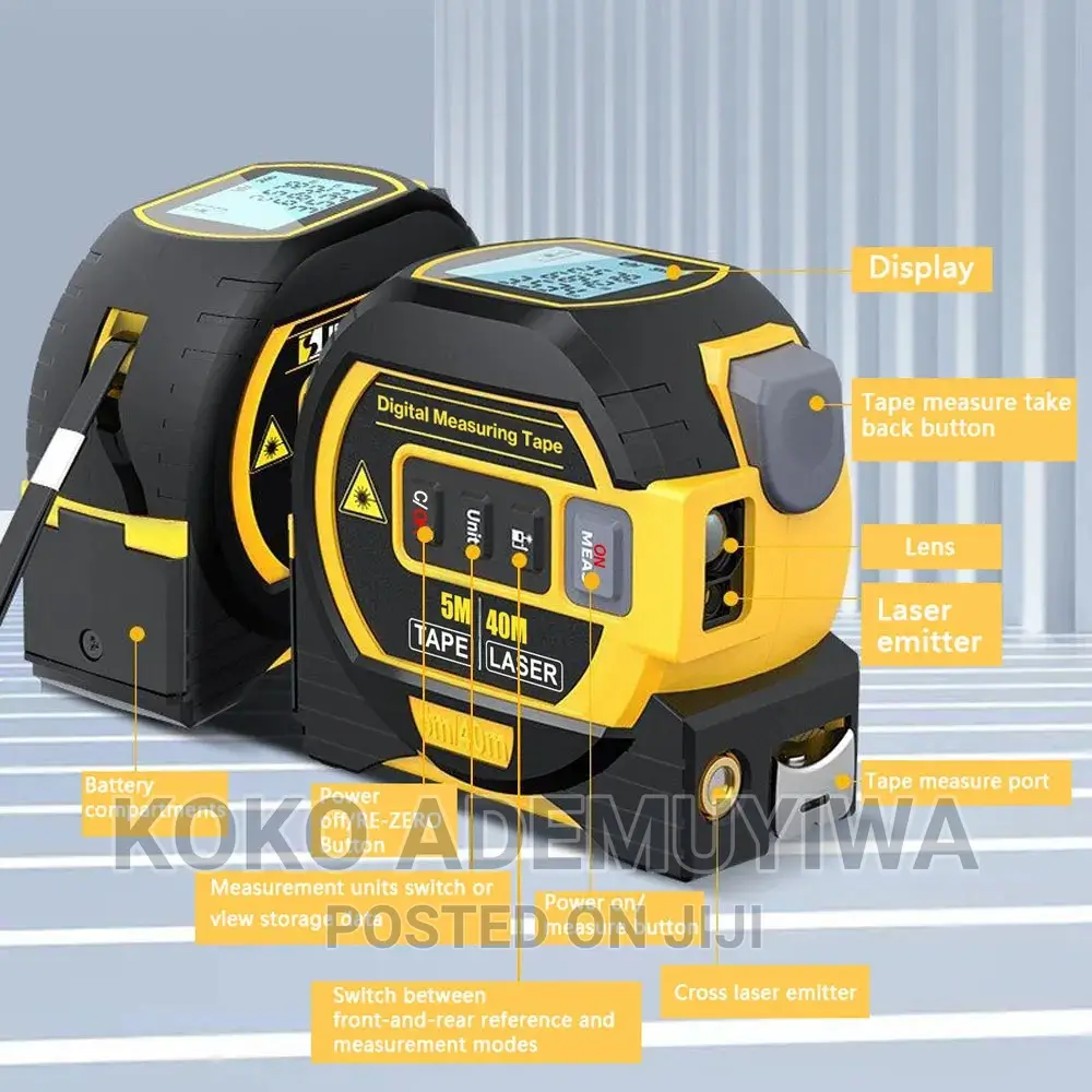 3 In1 60m Laser Distance Meter Rangefinder + 5m Steel Tape