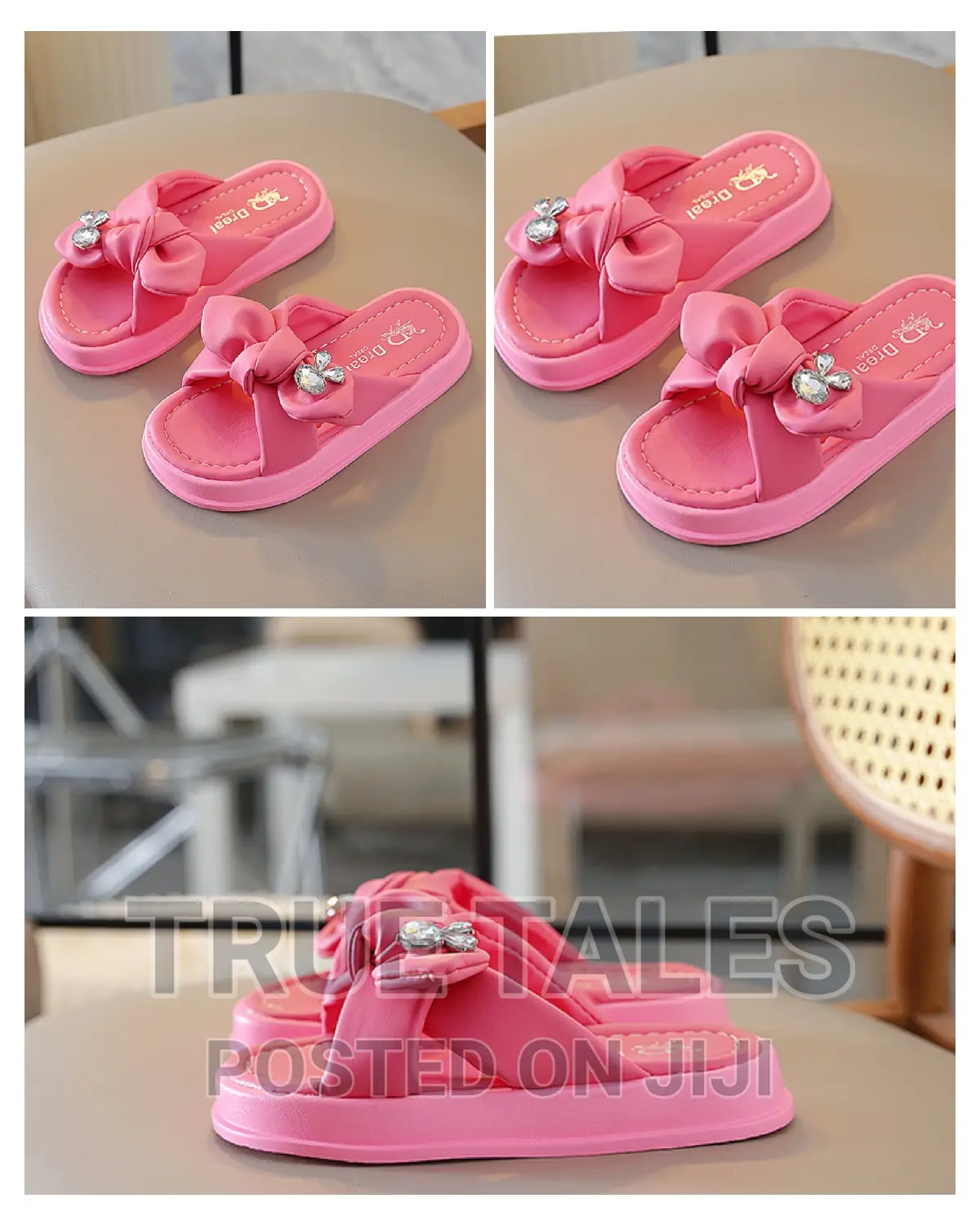 Girls' Pink Diamante Slippers
