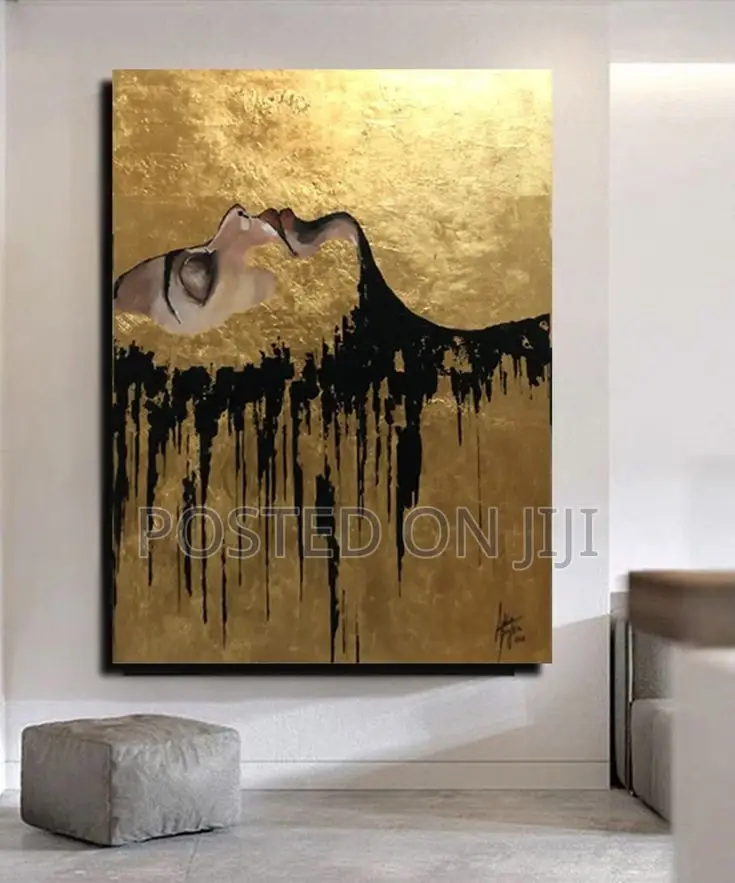 Black and Gold Acrylic Painting Canvas Print.