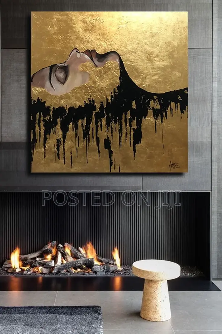 Black and Gold Acrylic Painting Canvas Print.