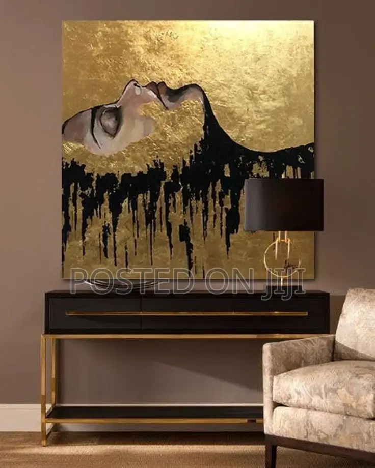 Black and Gold Acrylic Painting Canvas Print.