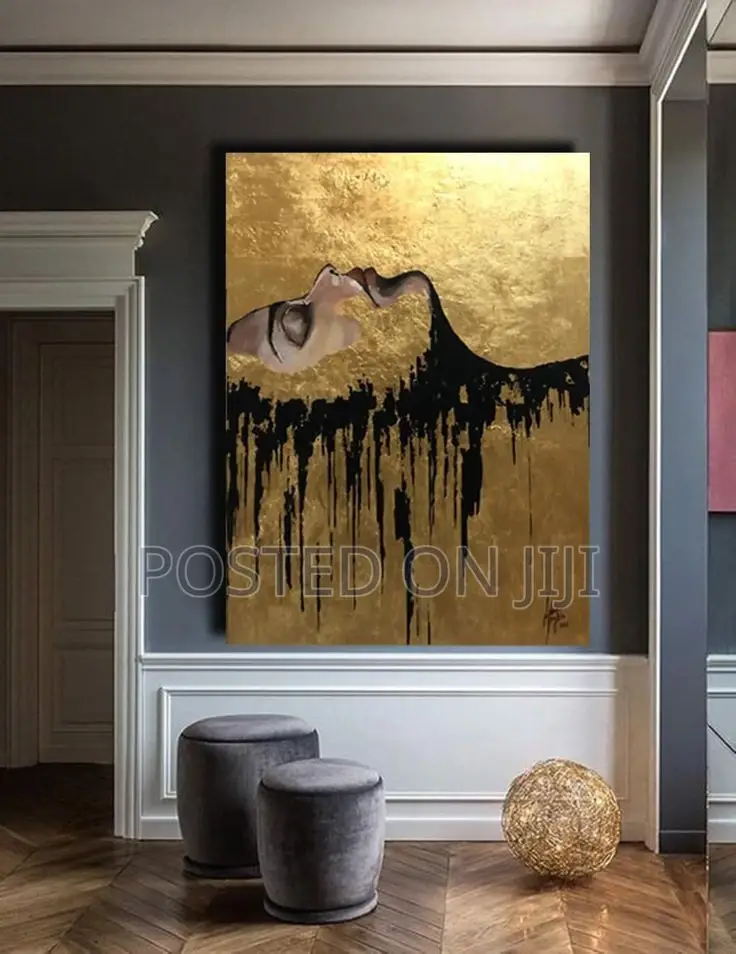 Black and Gold Acrylic Painting Canvas Print.