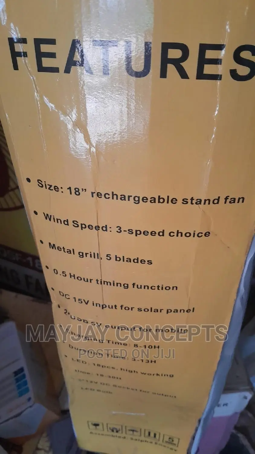 Salpha 18" Rechargeable Standing Fan With Solar Option-Ac/Dc