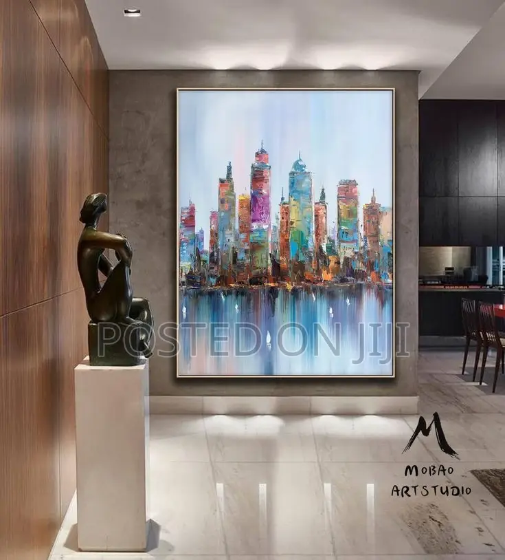 Abstract Colourful City Oil Painting Canvas Print.