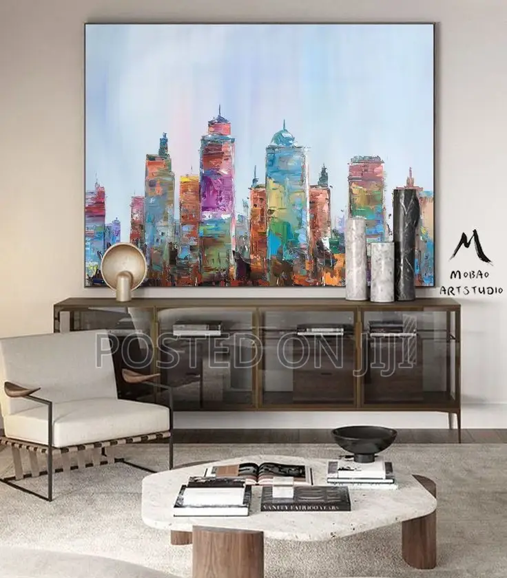 Abstract Colourful City Oil Painting Canvas Print.