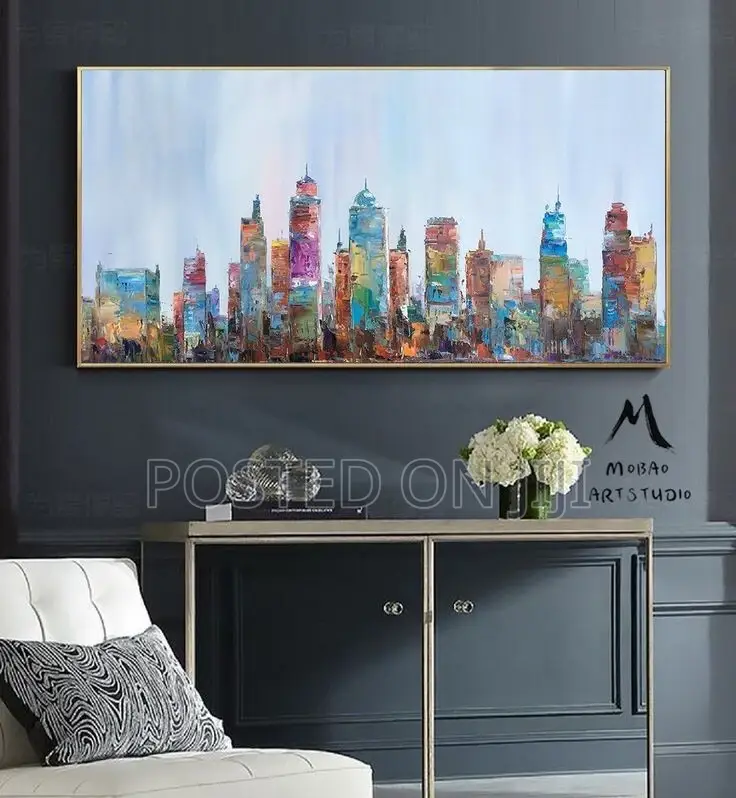 Abstract Colourful City Oil Painting Canvas Print.