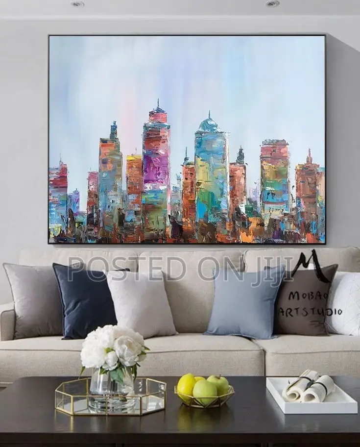 Abstract Colourful City Oil Painting Canvas Print.