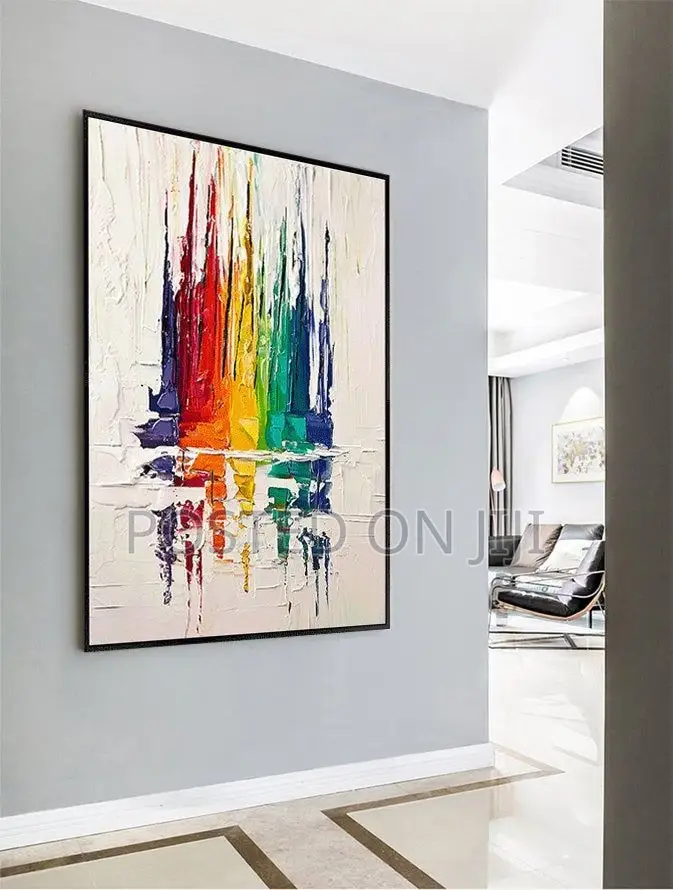 Blue, Red, Yellow, and Green Abstract Painting Canvas Print.