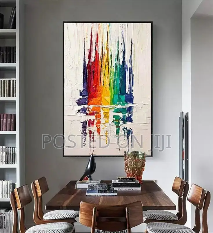 Blue, Red, Yellow, and Green Abstract Painting Canvas Print.
