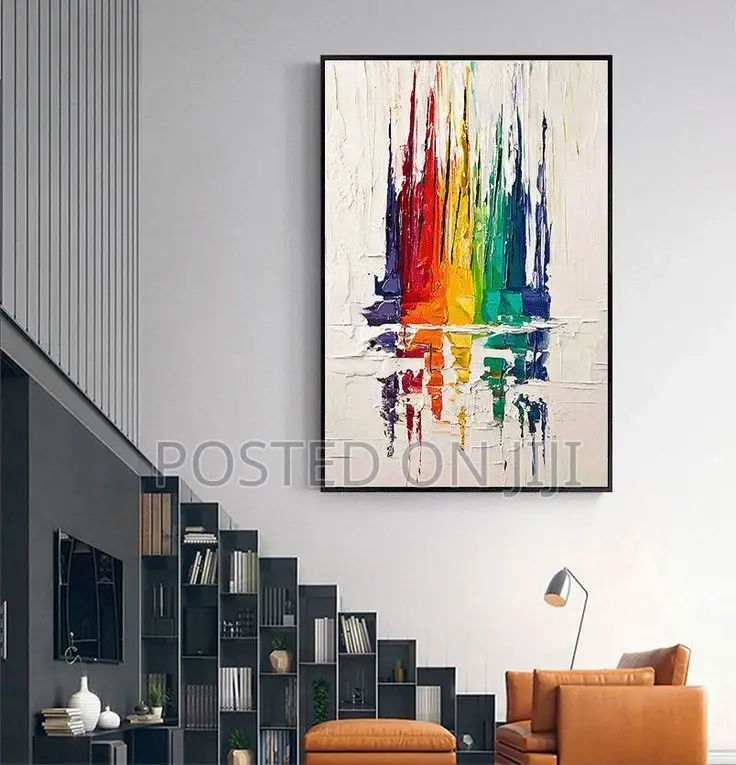 Blue, Red, Yellow, and Green Abstract Painting Canvas Print.