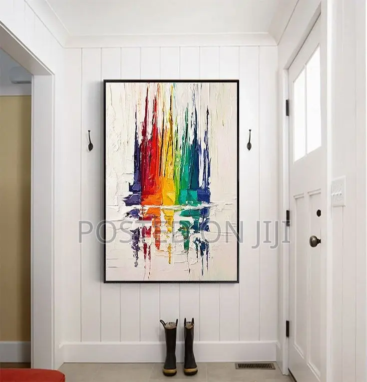 Blue, Red, Yellow, and Green Abstract Painting Canvas Print.