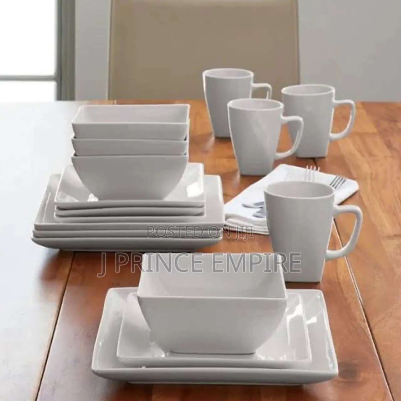 16-Piece Porcelain Coupe Square Dinnerware Set Home Dinner