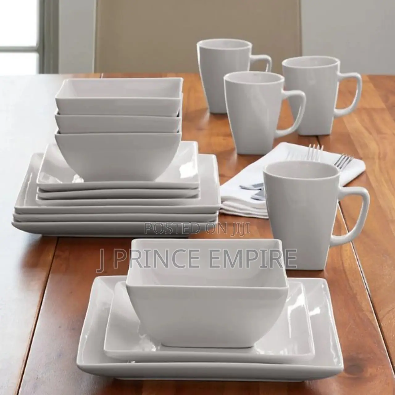 16-Piece Porcelain Coupe Square Dinnerware Set Home Dinner
