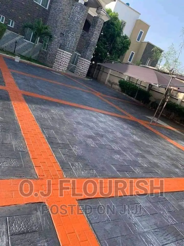 Black and Orange Stamped Concrete
