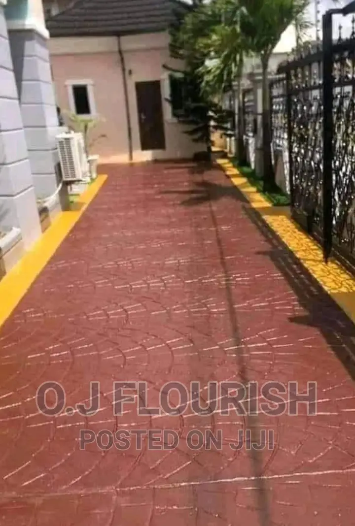 Black and Orange Stamped Concrete