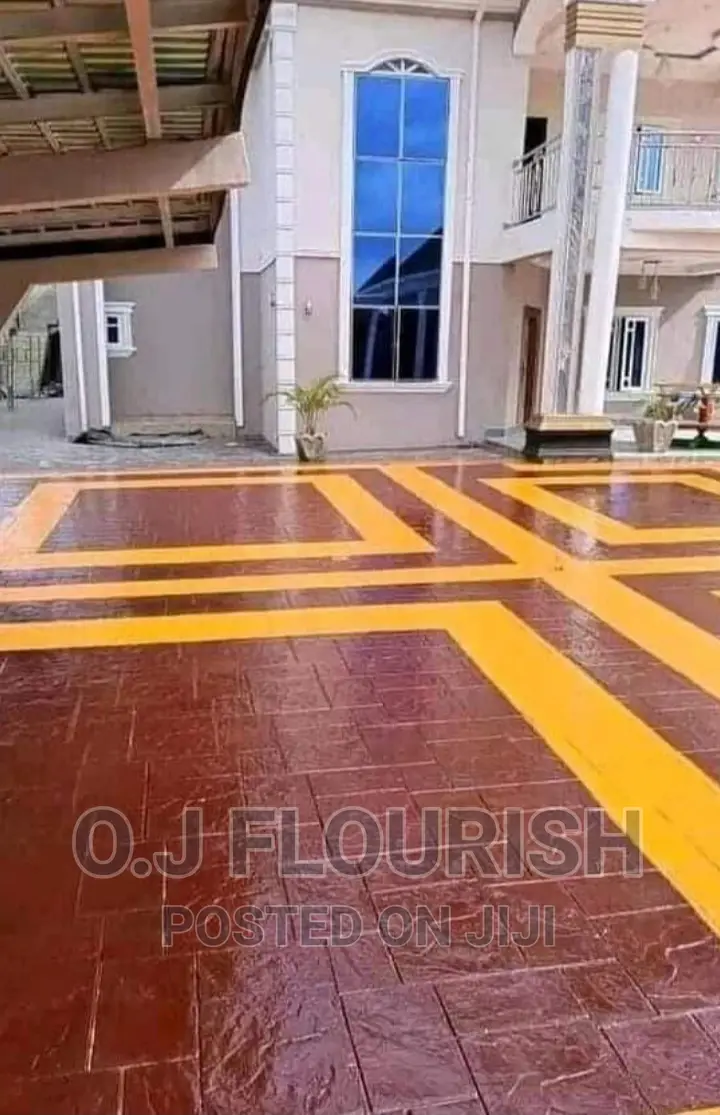 Black and Orange Stamped Concrete