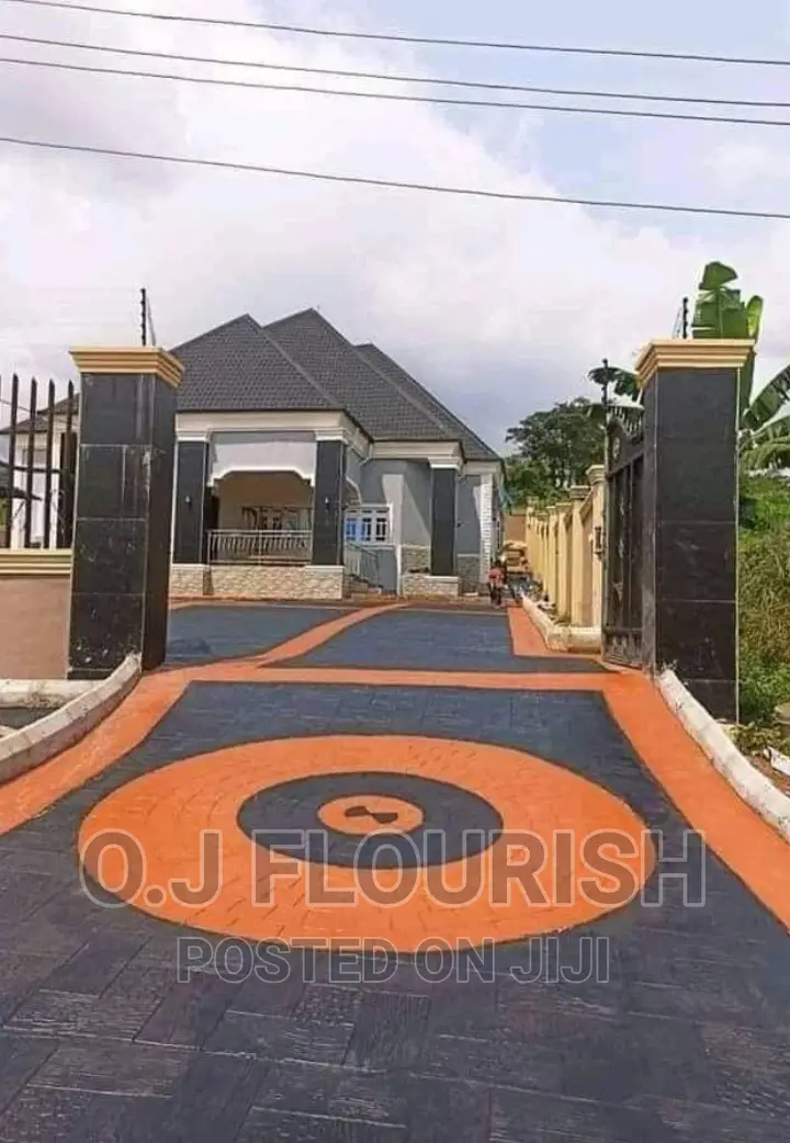 Black and Orange Stamped Concrete