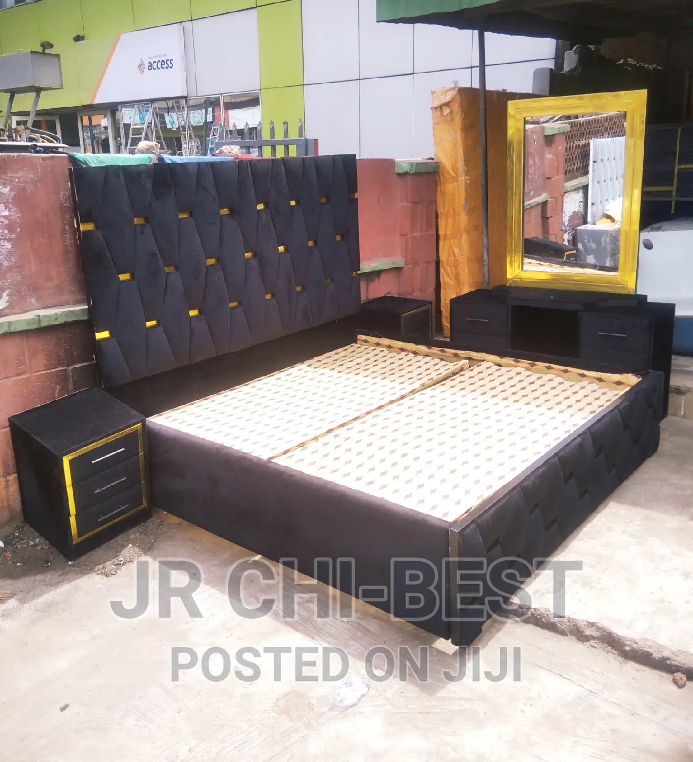 6 by 6 HDF Padded Upholstery Wooden Bed Frame Set