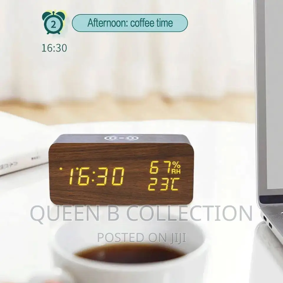 Wooden Alarm Clock With Wireless Charger