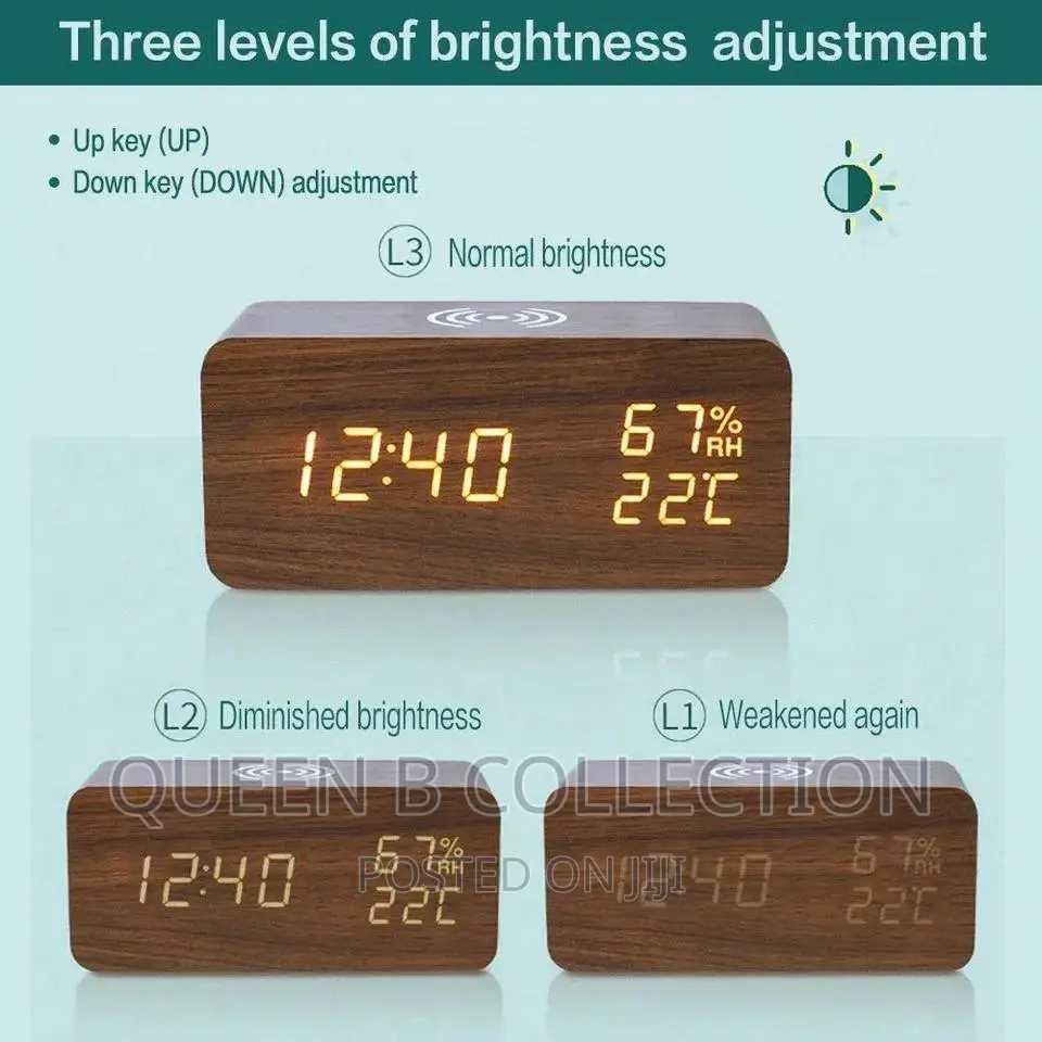 Wooden Alarm Clock With Wireless Charger