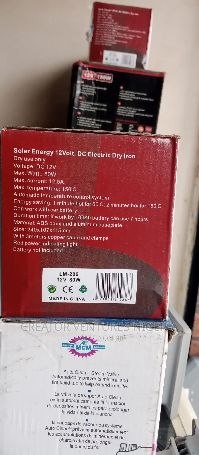 DC SOLAR PRESSING IRON, 12VOLTS,150watts,1mints Hot For 60'c